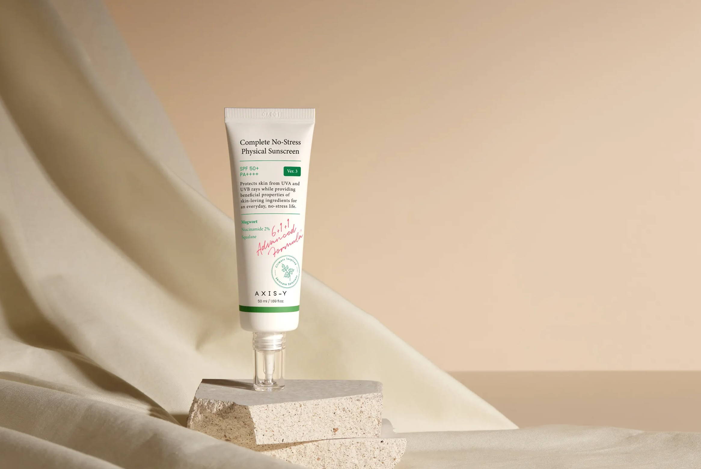 واقي شمسي طبيعي كامل بدون إجهاد من Axis-Y بعامل حماية من الشمس SPF50+ الإصدار 3 - 50 مل